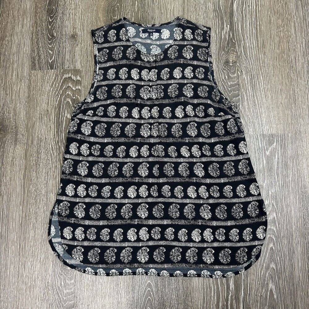 Madewell Moroccan Black Ivory Paisley Stripe Print Snap Novella Tank Top A8048 M
